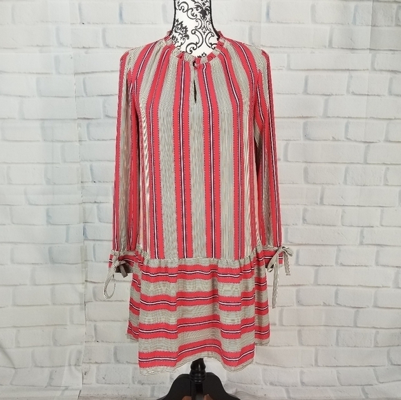 Loft long tie sleeves size xs geo print dress - Picture 1 of 8